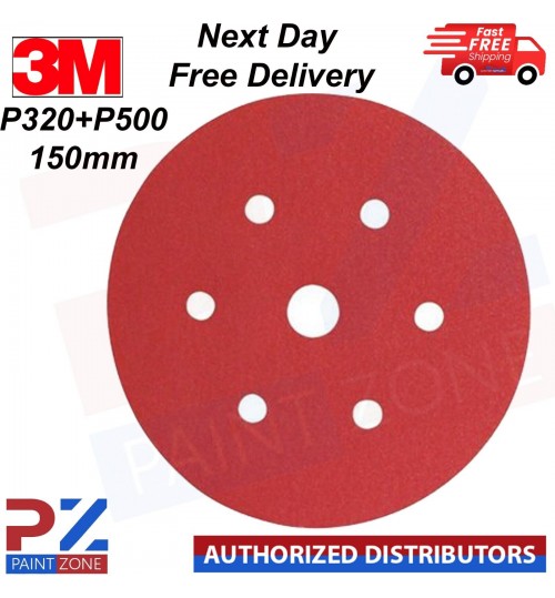 3M P320,P500 150MM 316U Hookit 7 Hole Sanding Discs Red Pack of 200,300,400,500,